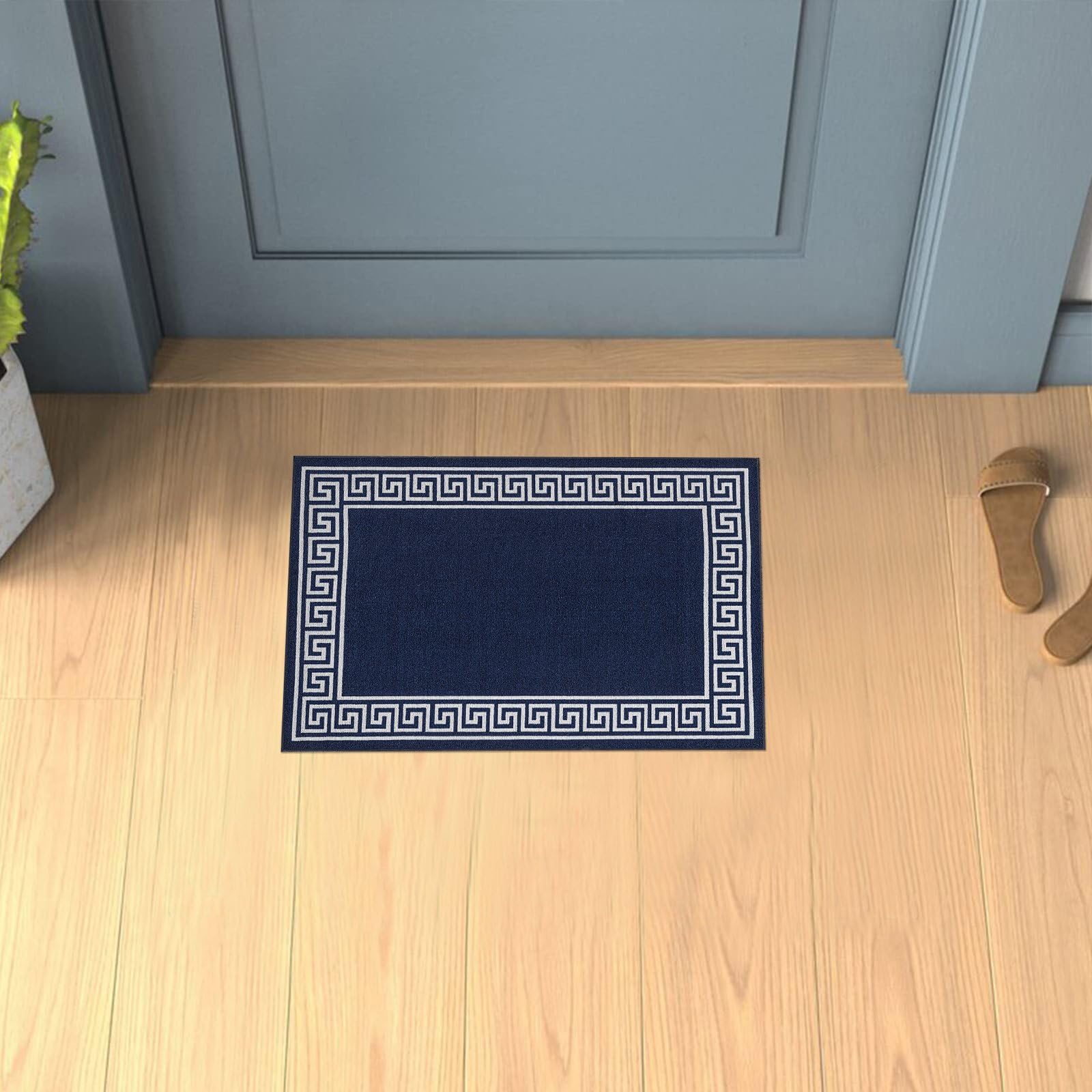 renoazul® Non-slip Door Mat With Bordered Design Welcome Mat, 40 x 60 cm - Navy - Greeky Washable Rug For Living Room, Garden, Bedroom Corridor And Kitchen Rug. — image 1