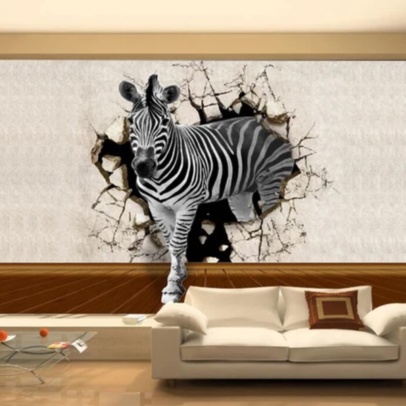 Papier peint mural personnalisé zèbre 3D brisé pour salon et chambre