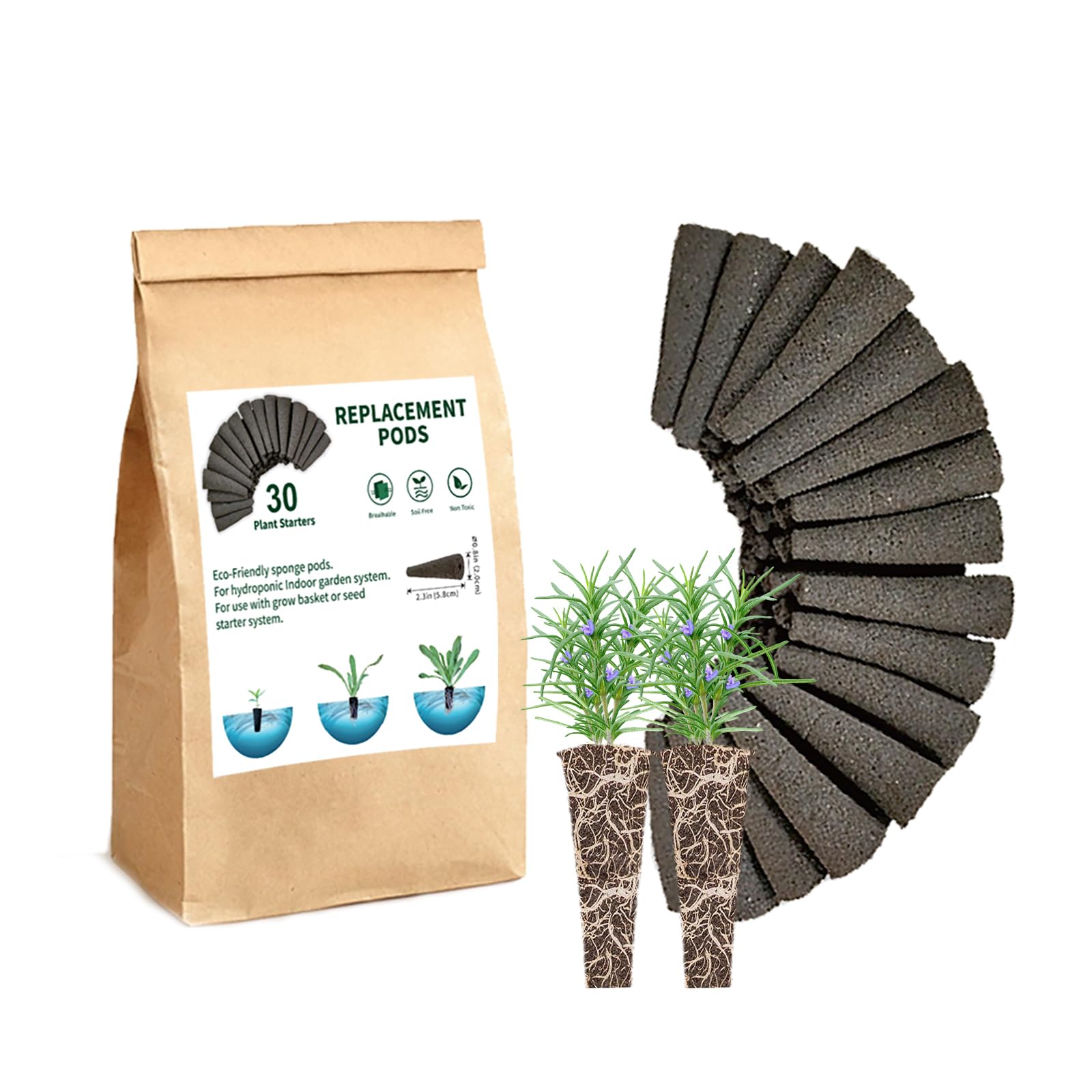 EVERECOO Grow Sponges, Starter Pods Compatible with Aero Garden,Refill Pods for Hydroponic Growing System (30pcs Sponges)