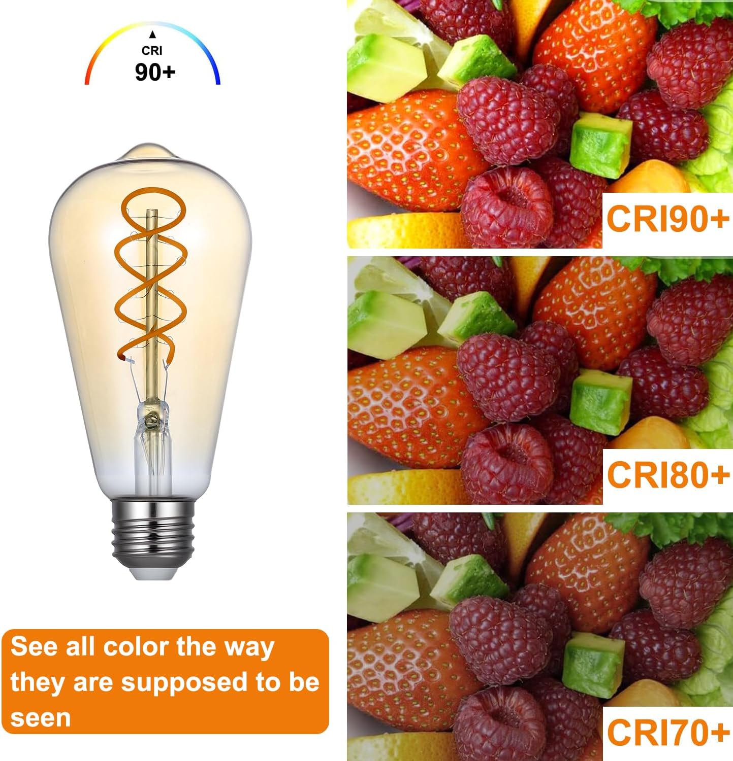 Vinaco Dimmable ST64 Edison Bulb 2200K Amber Warm, 6 Pack Antique Flexible Spiral LED Filament Bulb 320LM, 4W Equivalent 40W 120V, Flicker Free E26 Bulb with CRI90+