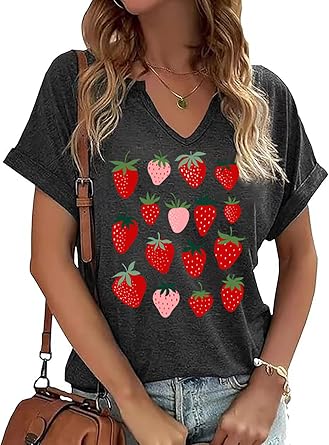 AMWIPE Womens Vintage Flowers V Neck Shirt Casual Floral Print Tee Shirts Cute Wildflowers Graphic Cottagecore Tops