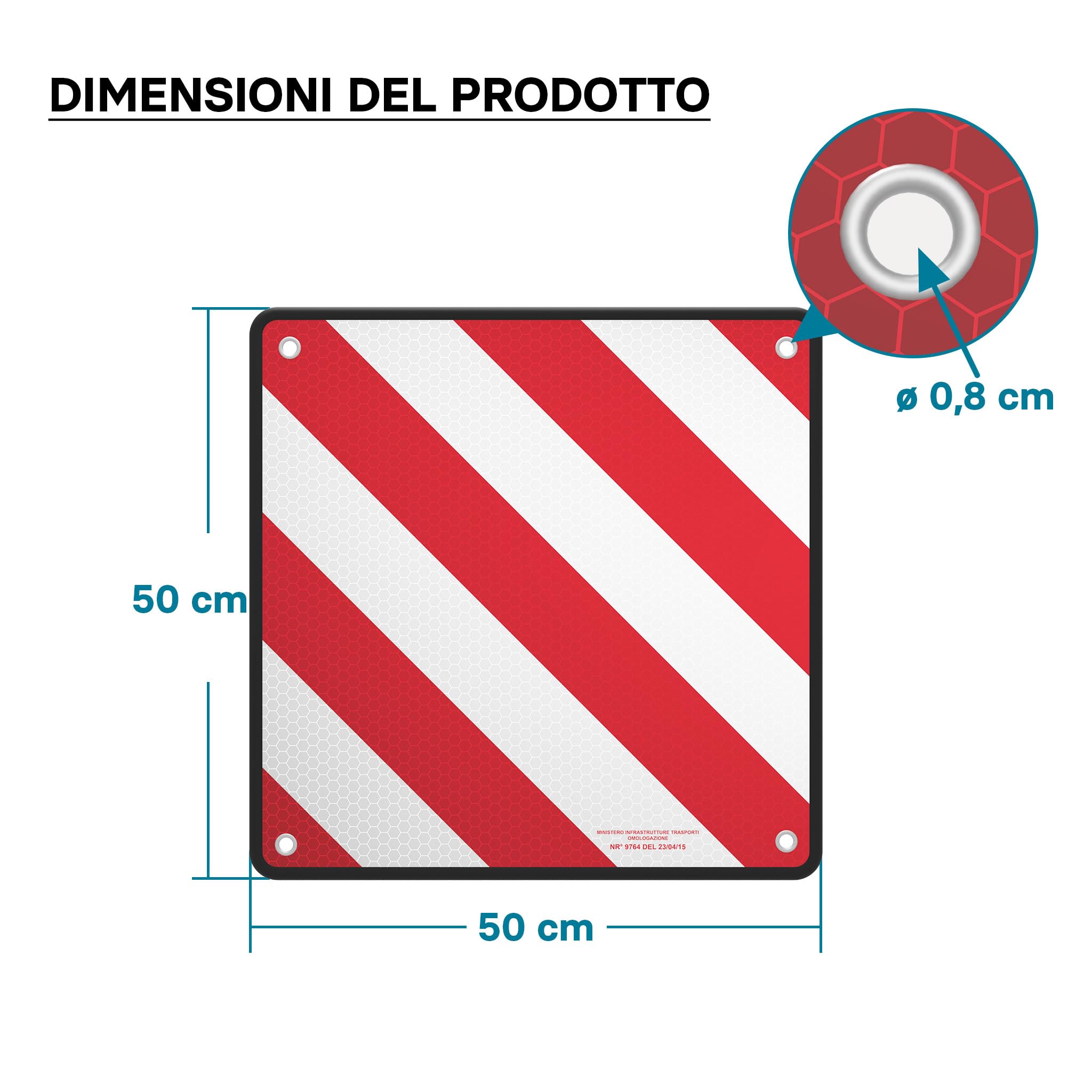 Wiltec Pannello per carichi sporgenti Italia e Spagna, alluminio 50x50cm, per portapacchi posteriore