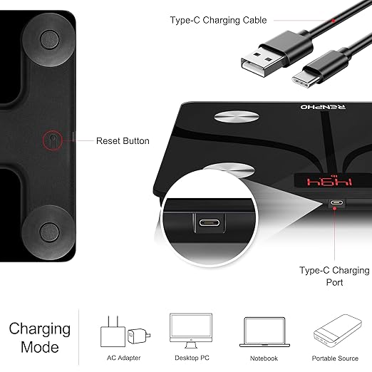 Báscula Inteligente RENPHO Elis 1, Carga USB-C, 13 Mediciones Corporales, Negro miniatura 3