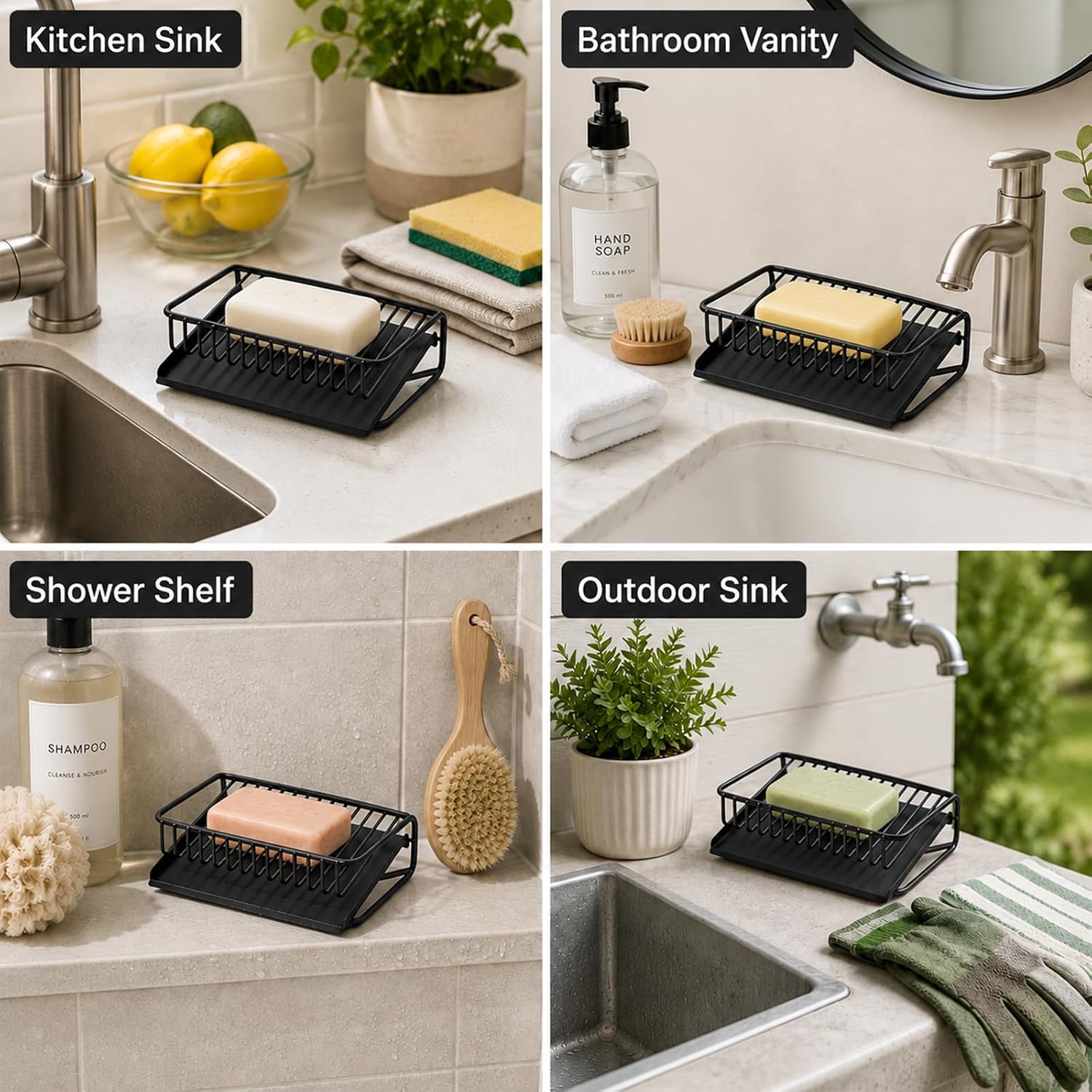Self Draining Soap Dish, Bar Soap Holder for Shower, Sponges Dispensers