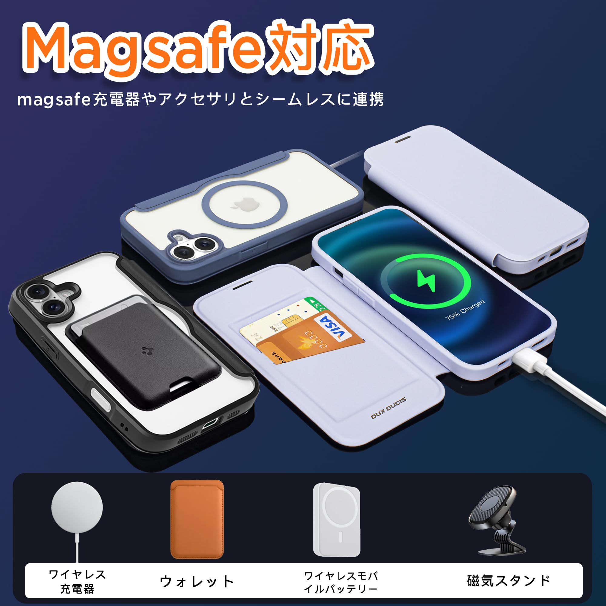 Amazon.co.jp: NODALA iPhone 16 用 ケース 手帳型 MagSafe対応 カード