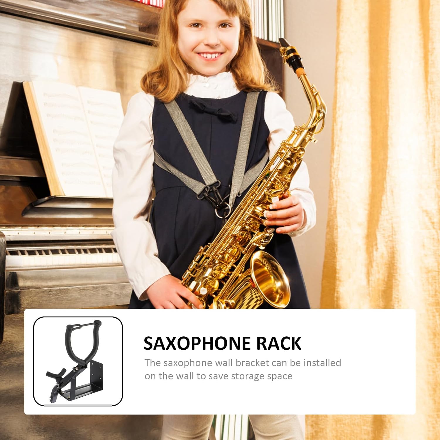 Wall Mount Tenor Alto Saxophone Stand Holder Black Sturdy Sax Storage Rack Support Accessory for Musical Instruments