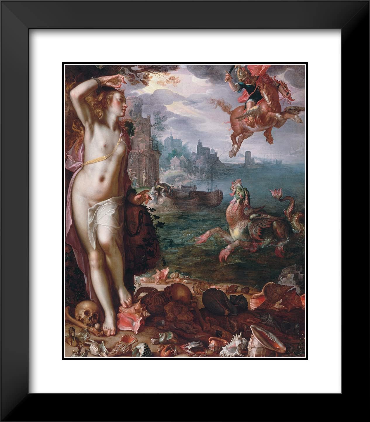 ArtDirect Joachim Wtewael 15x18 Black Modern Frame and Double Matted Museum Art Print Titled - Perseus Releases Andromeda (1611)