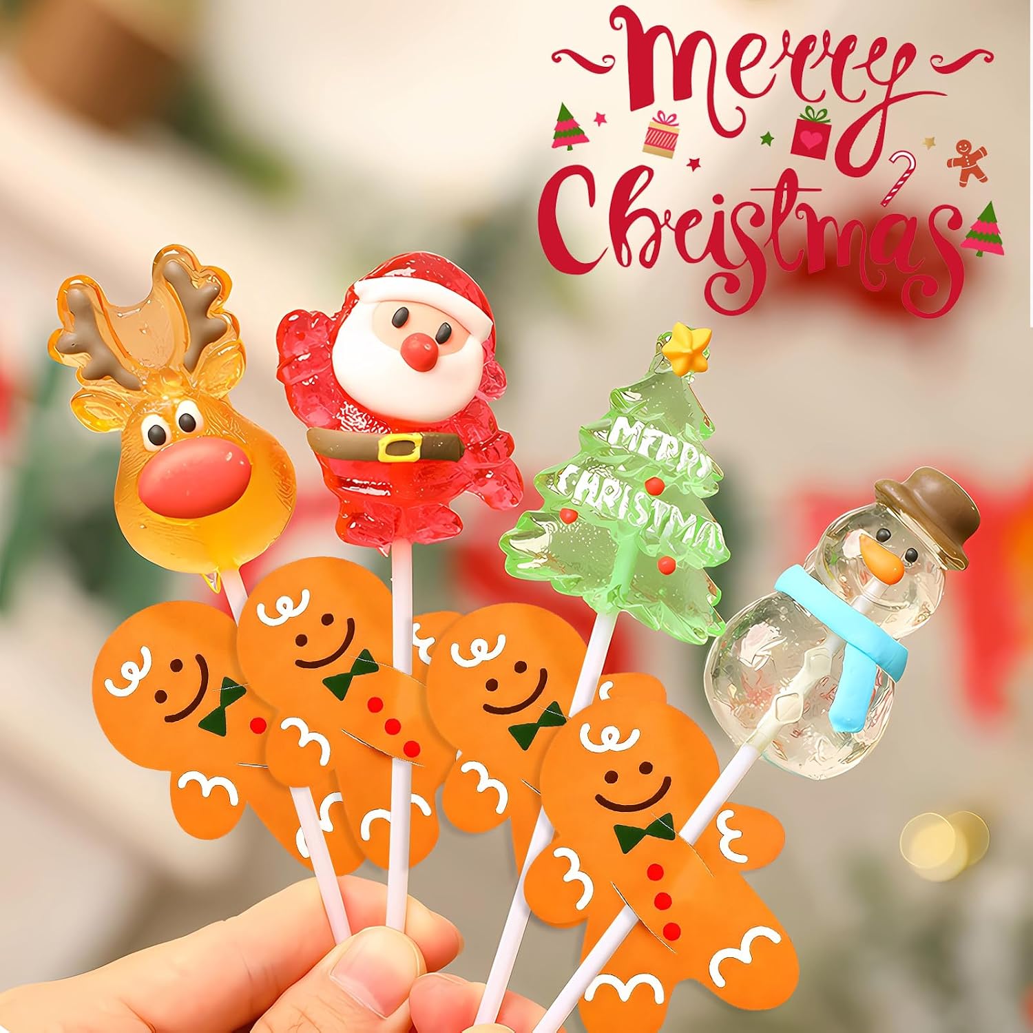 50 Pcs Gingerbread Lollipop Cards Christmas Decorations