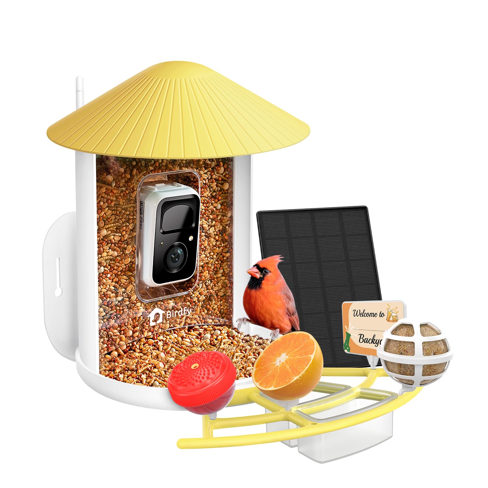 NETVUE by Birdfy Pro Smart Bird Feeder with Camera Solar Panel, Instant Arrival Alerts, Live Stream & Night Vision for Outdoors & Backyard Hummingbird, Cardinalis & Oriole Watching, Ideal Gifts,Yellow