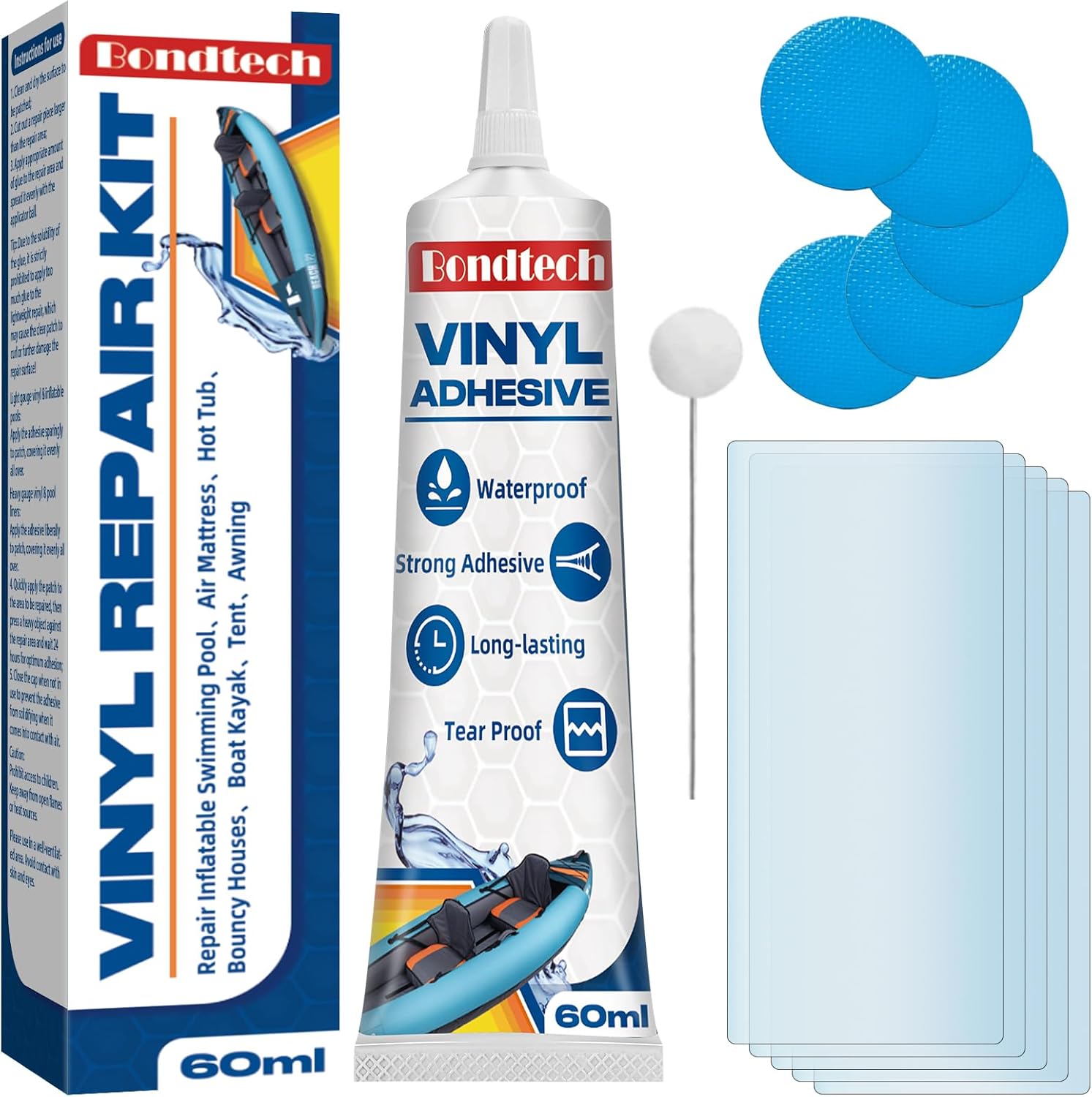 Amazon.com : Bondtech Air Mattress Patch Kit, Pool Liner Patch Kit ...