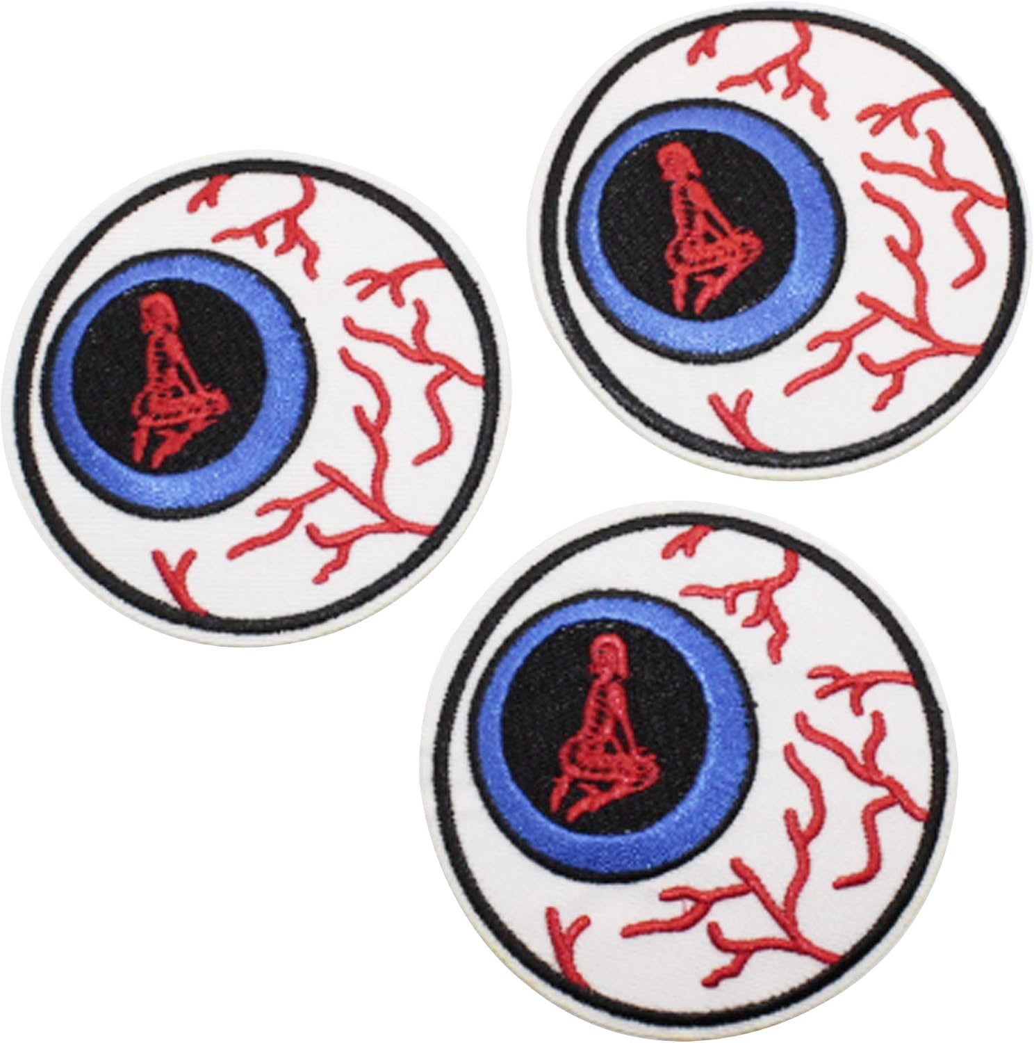 U-Sky Sew or Iron on Embroidered Patches | Eyeball with Meditating Beauty Skull Pupil Design | Gothic Spiritual Style | Alternative Fashion Lovers | Jackets Bags Denim | 3"x3" 3PCs Pack