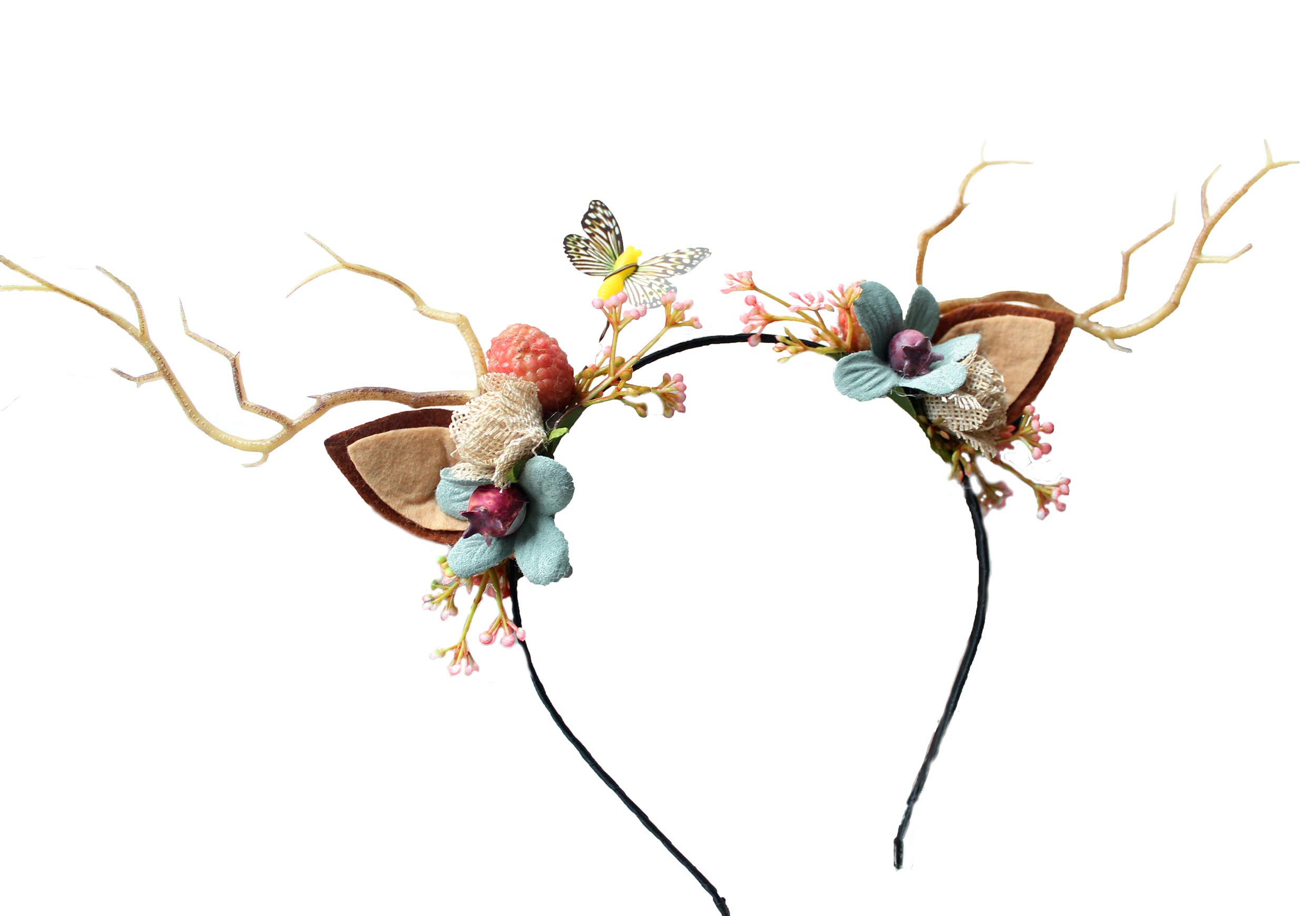 LLinfflr Deer Antler Cat Ear Headband with Flowers for Party Cosplay Costume
