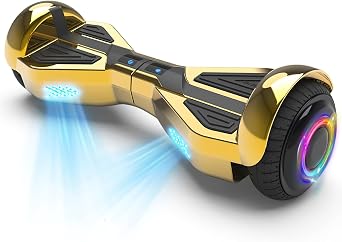 SUNDERWELL Electric Hover Board, Hoverboard with LED Flashing Wheel Lights and Science Fiction Design Aesthetics, 7" All Terrain Hoverboard Equip Wireless Bluetooth Speaker, Dual Motors, Supports Up to 165 lbs Chrome Gold