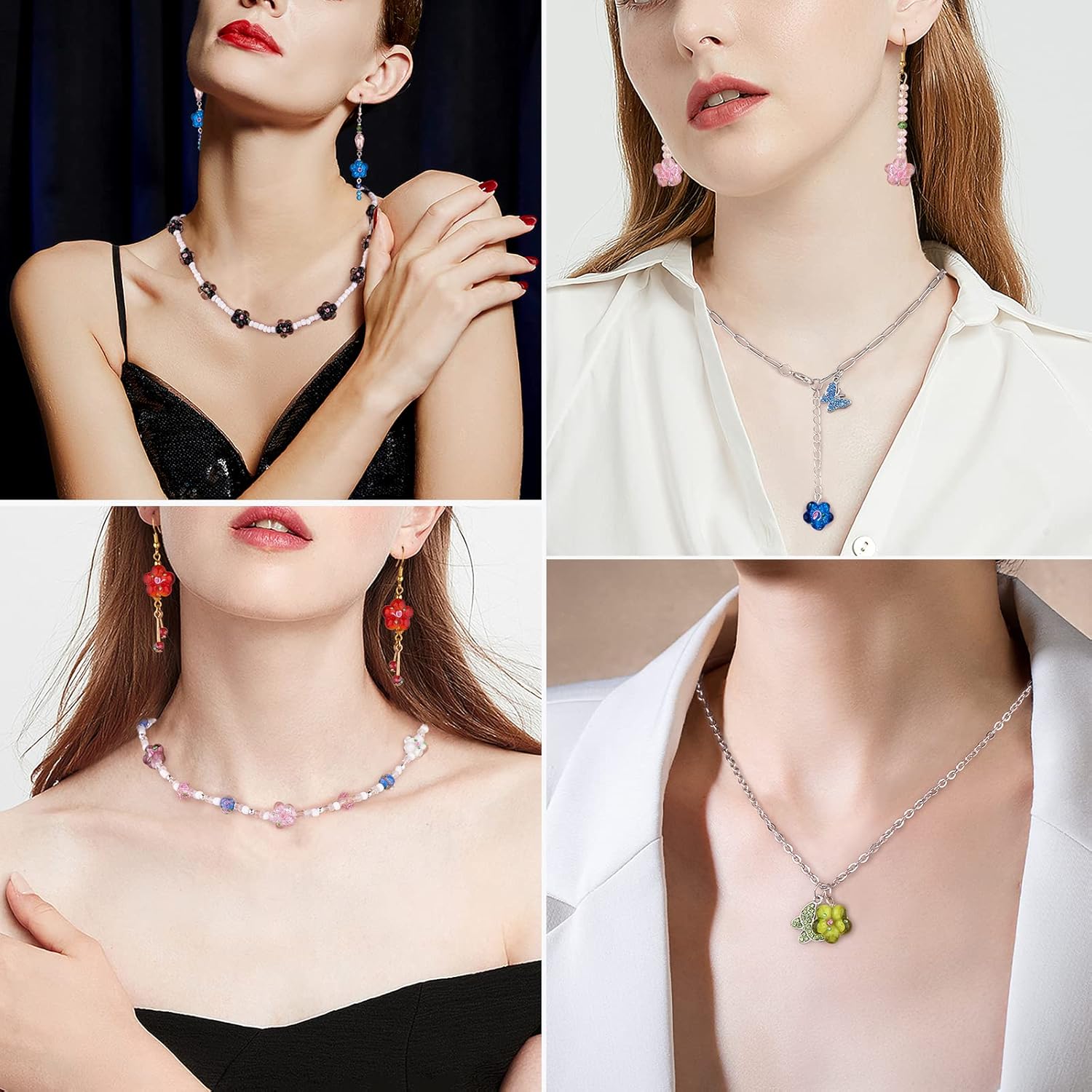 Ornaland 28 Pcs Transparent Flower Lampwork Beads Strands White Glitter Bumpy Millefiori Spacer Bead Shiny Handmade Beaded Charms for Bracelet Necklace Jewelry Making - Image 7