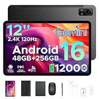 Easerush P12 Pro Tablet con Sim 2.4K 120Hz & Gemini AI, 48GB+256GB/2TB Tablet 12 Pollici