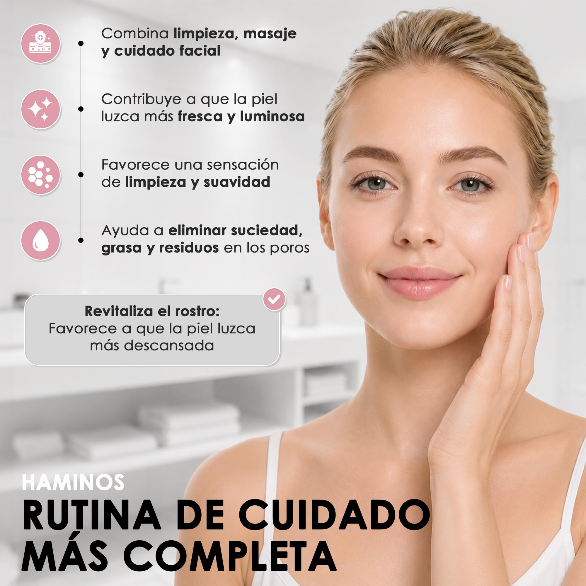 HAMINOS Cepillo Limpiador Facial Eléctrico 3 en 1, Masajeador Facial de Silicona con V-Roller, 5 Modos Sónicos, Impermeable Recargable, para Limpieza Facial, Lifting y Cuidado de la Piel