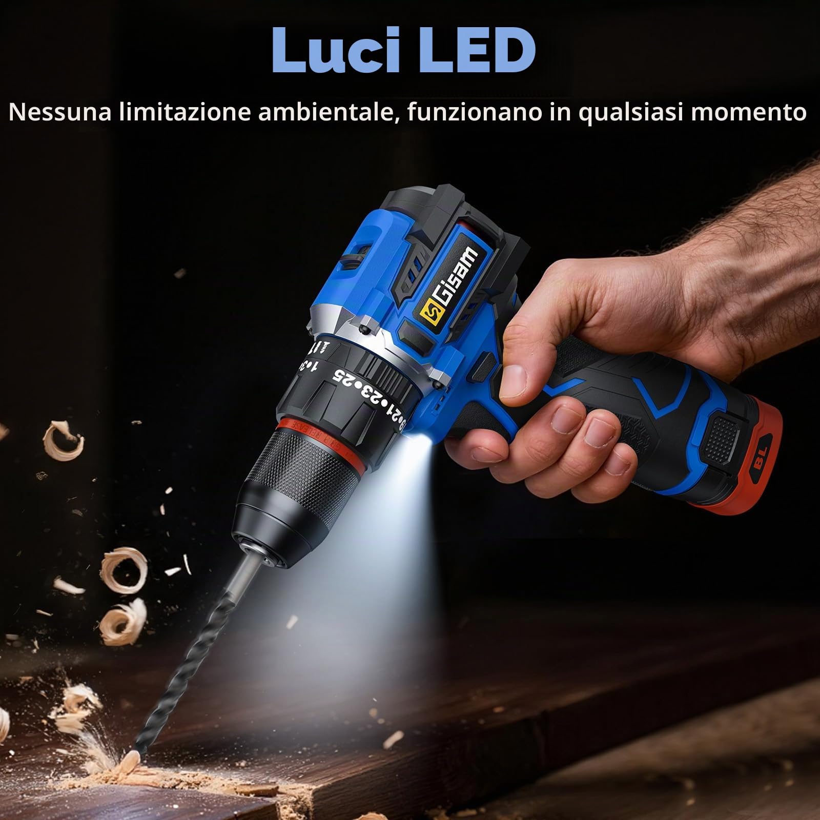 Trapano Avvitatore Batteria, 25+3 Impostazione Coppia, Max 65Nm, 2 Velocità, Avvitatore a Batteria con 2 Batteries 2.0Ah, 28 Accessori, Luce a LED, per Riparazione, Fai da te (blu)