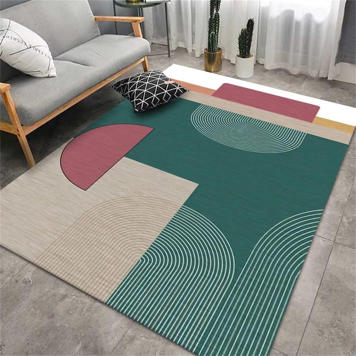 Alfombra infantil verde 60x90cm de rayas modernas para dormitorio de niñas y sala de estar