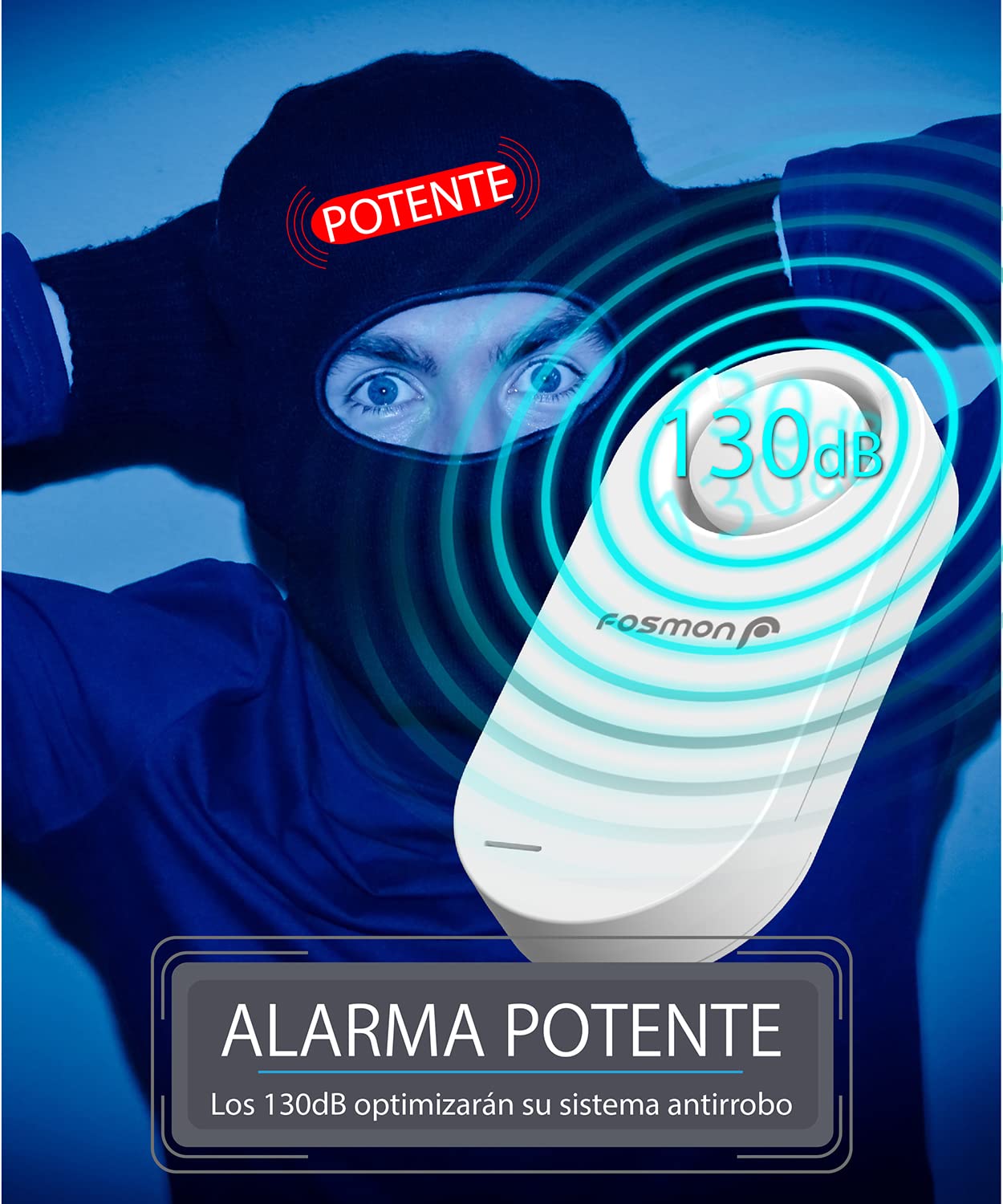 Fosmon - Sensor de Apertura de Puertas y Ventanas | Alarma Antirrobo con Control Remoto | Detector de Entrada | Sensor de Apertura Magnética | Funciona con Baterías | Sirena Potente de 130dB