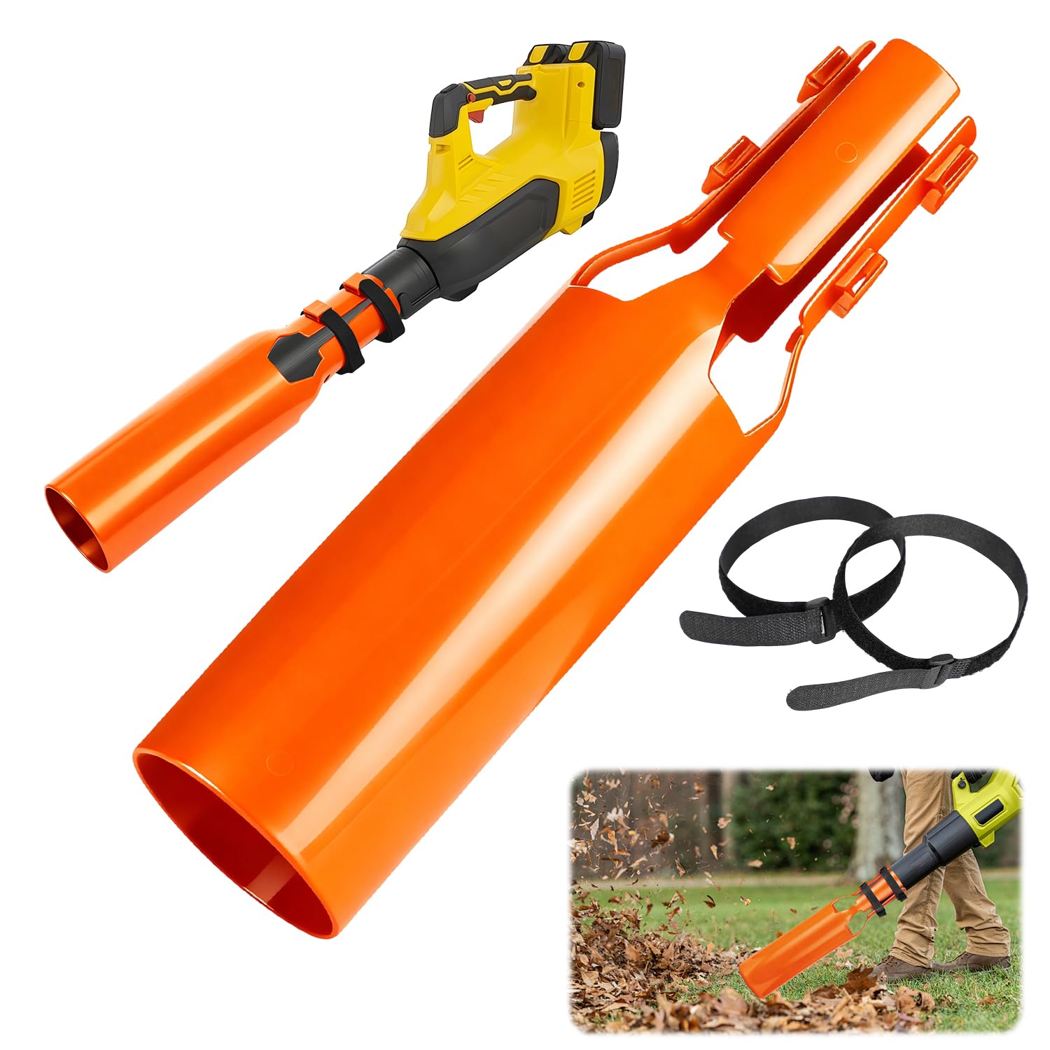 Leaf Blower Air Booster, Air Flow Booster for Blower, Turbo Nozzle Extension Boosts Universal Cordless High-Flow Airs Boost Attachment, Speed & Power for Yard, Lawn, and Driveway Cleanup (Orange)
