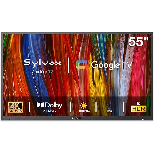 SYLVOX Outdoor TV, 55 inch Smart TV Waterproof Outdoor TVs, 4K Weatherproof Television for Outside, Support Google Assistant, Chromecast, 1000 nit Brightness Partial Sun (Deck Pro 3.0)