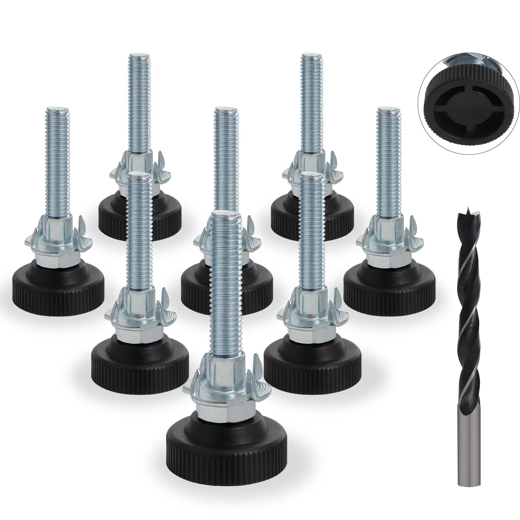 Anrbb 8 stuks stelvoeten M8 x 50 mm met rubberen voetjes schroefbaar, in hoogte verstelbare poten voor meubelpoten, verstelbare meubelpoten M8, rubberen buffer M8 met moeren, kastpoten verstelbaar