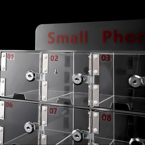 Miniatura 9 de Caja de armario para teléfono celular con 20 ranuras, gabinete de acrílico transparente para teléfono celular con cerraduras de puerta y llaves