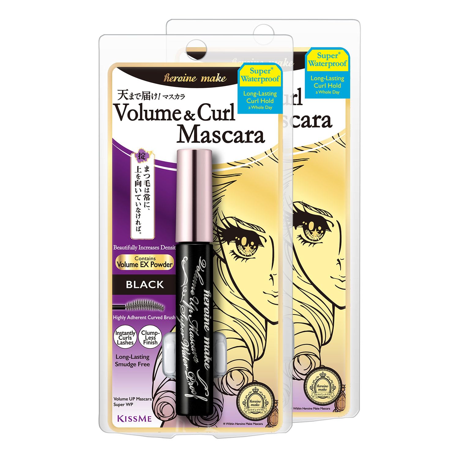 by KISSME Volumizing Waterproof Mascara & Length by Defining Fiber for Long-lasting Natural Eyelash Look | Smudge Proof Mascara & Curvy Brush for Eye Makeup, from Japan, Black, 1 EA