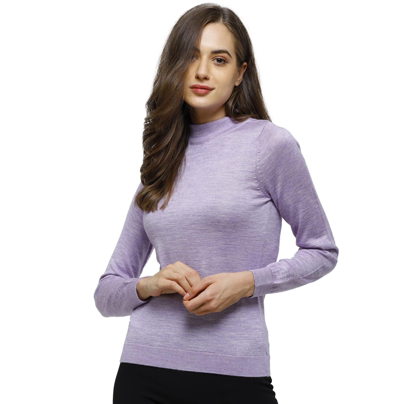 Purple Solid High Neck Sweaters-G1113-Lilac-image-28