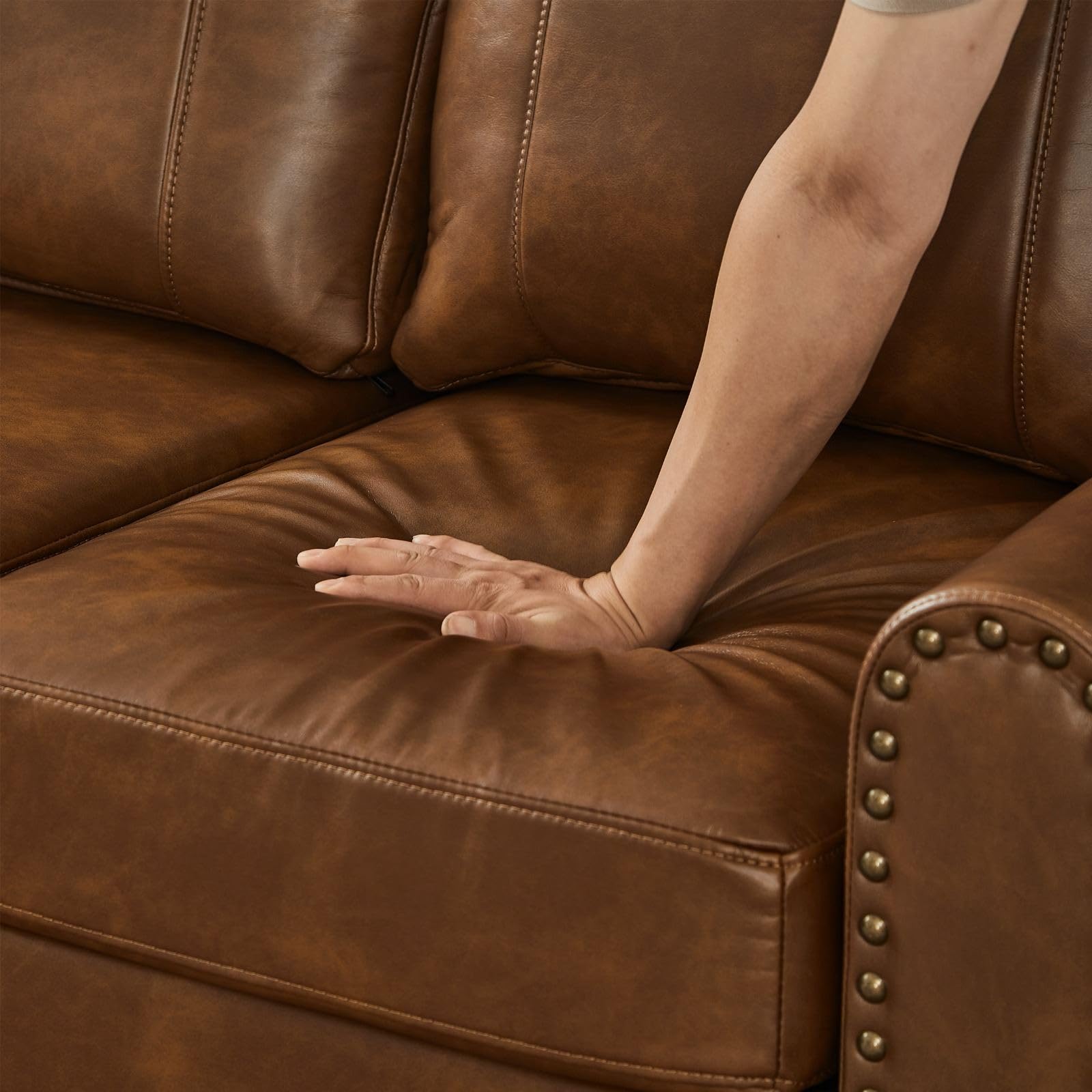 59" Loveseat Sofa with Rolled Arms, Classic PU Leather Couch, Brown image 8