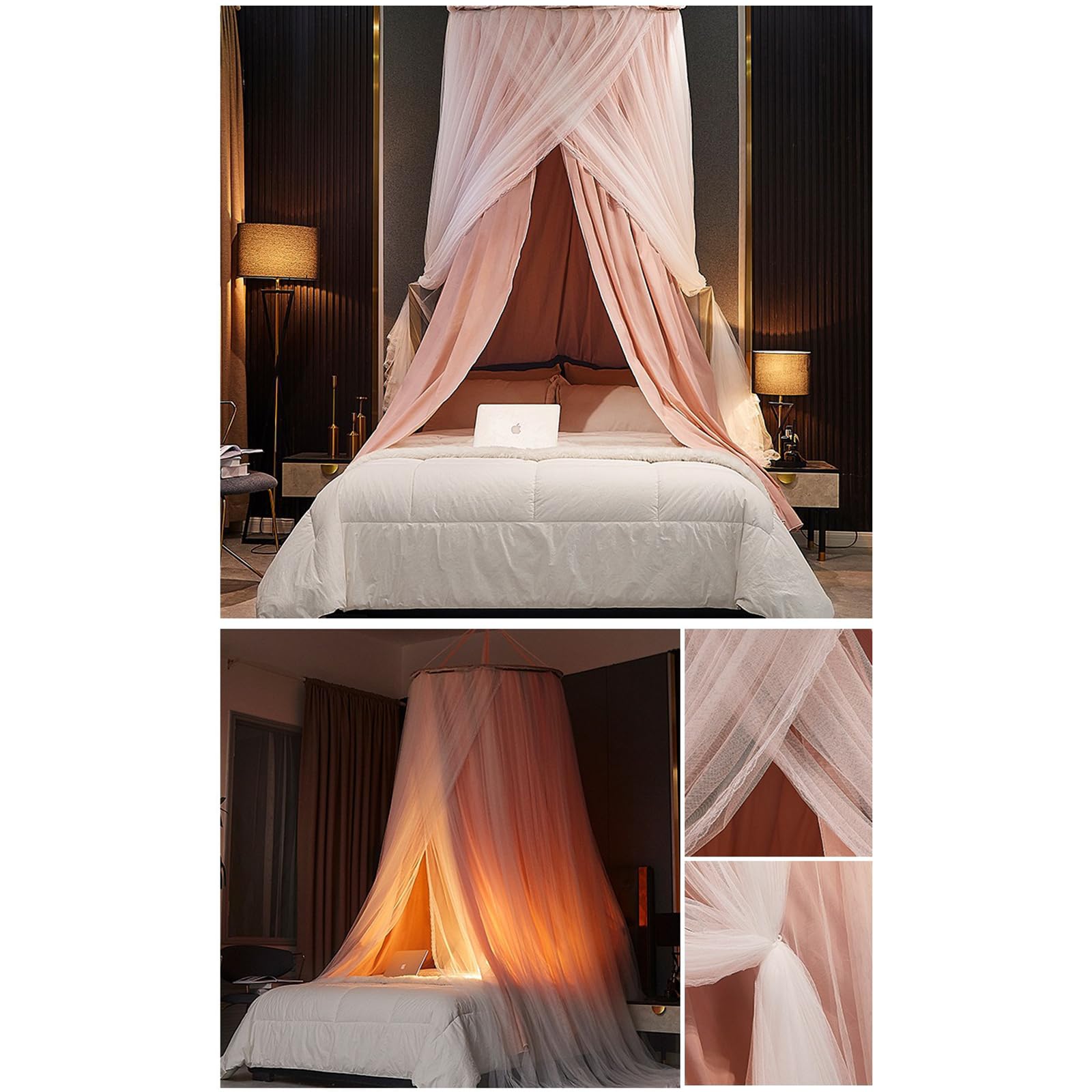 Moskitonetz Bett für Doppelbett Einzelbett, Insektenschutz für Babybett Kinderzimmer mit Klebehaken Schrauben Groß Hängend Himmelbett Vorhänge Mückennetz Travel für Reise und Zuhause (Rosa)