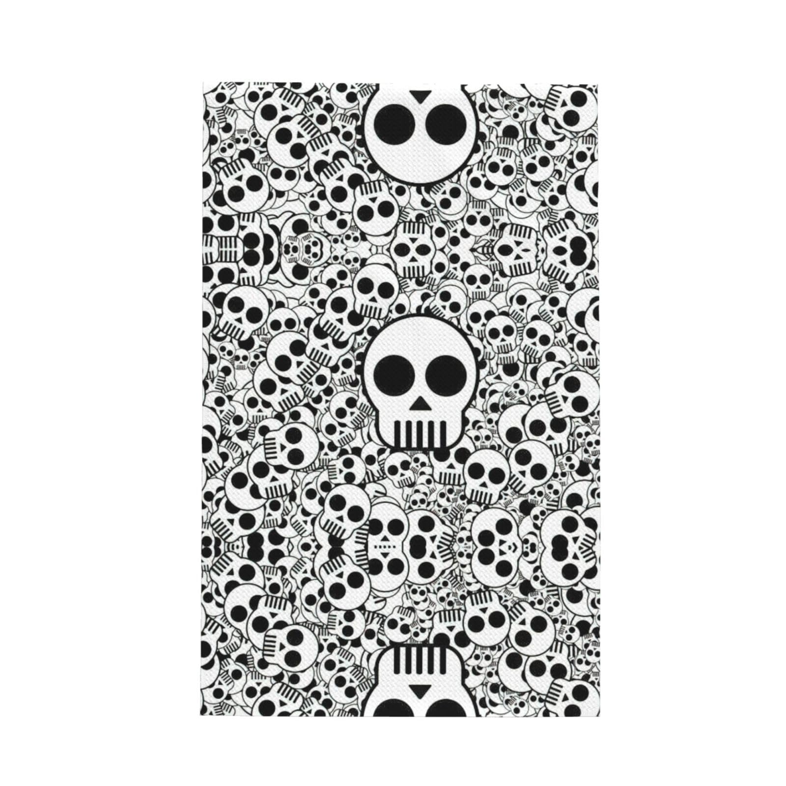 Uusnwaa Black And White Skulls Printed Waffle Microfiber Kitchen Towels