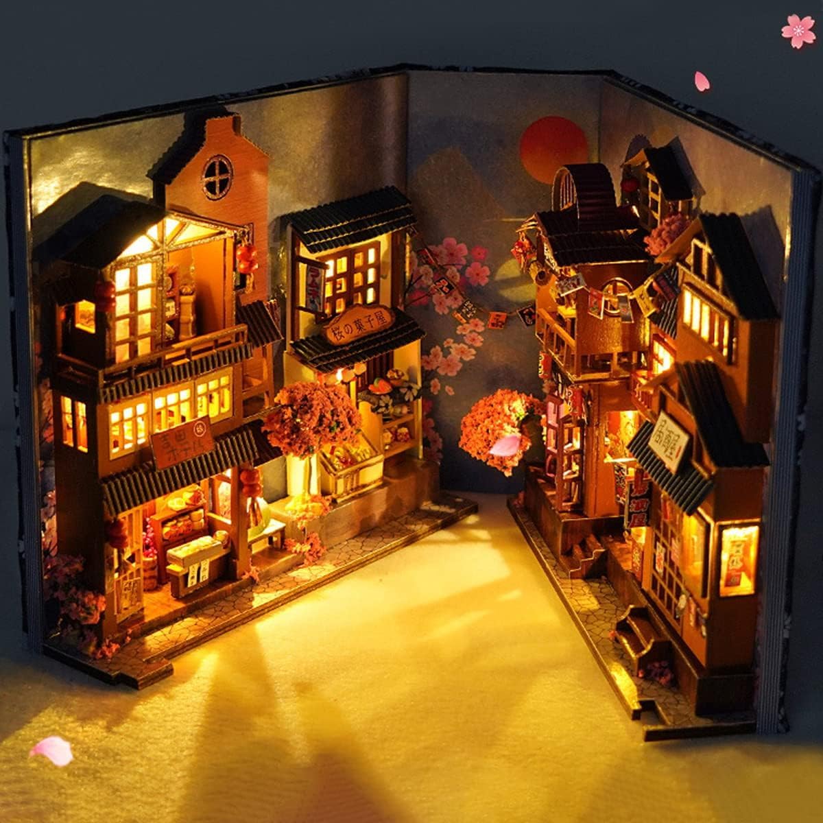 Kit fai da te in miniatura, per casa delle bambole fai da te, libreria, inserto decorativo per vicolo, case in miniatura fai da te, con luce a LED, inserto per mensola e vicolo in miniatura, set da