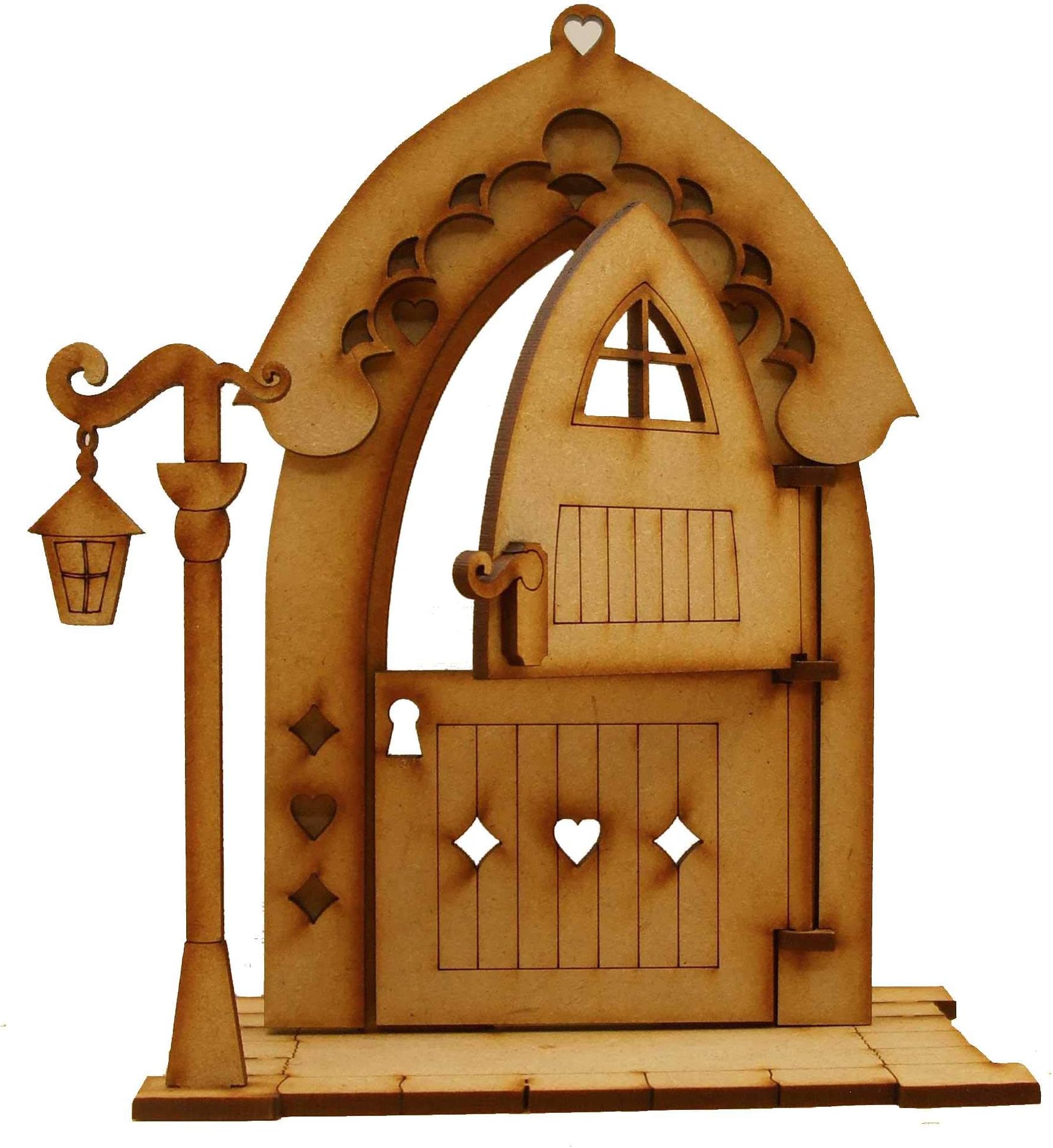 Opening Gingerbread House Fairy Door. 3D Self-Assembly Wooden Gingerbread 'Stable Door' Style Fairy Door Craft Kit, with Lantern, Key & Working Hinges