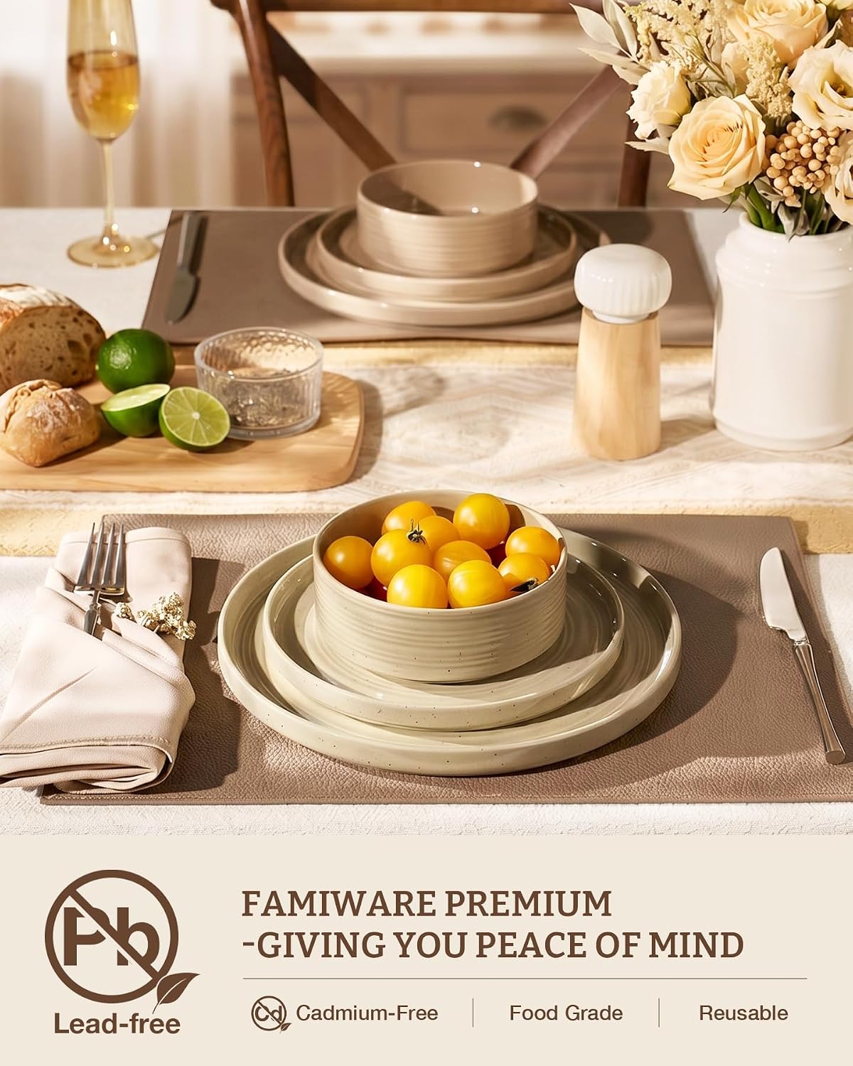 Stoneware Dinnerware Sets, Plates, Bowls, Dishes Set for 4 image 3