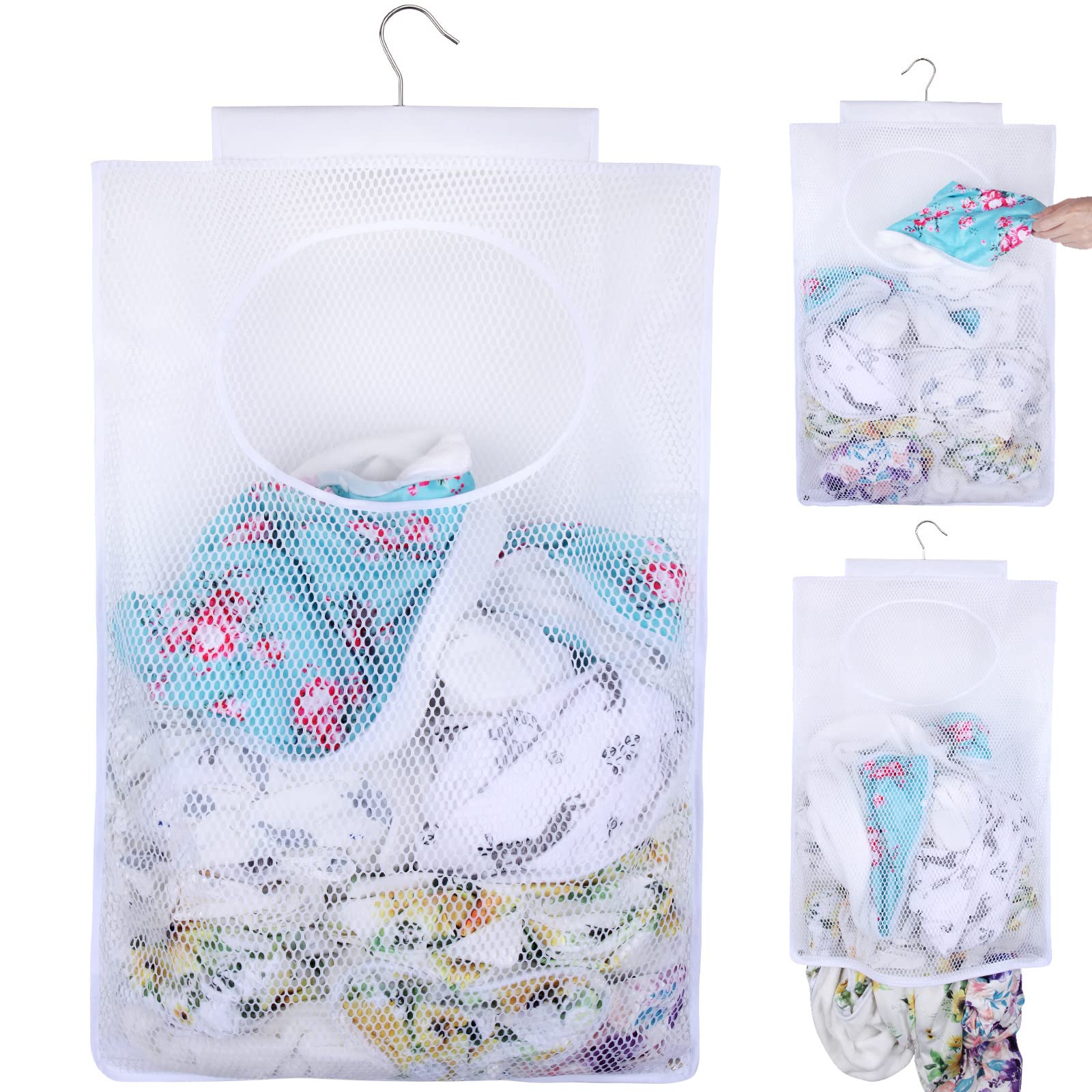 Panier à linge en maille pliable et sac de rangement suspendu pour voyage et dortoir
