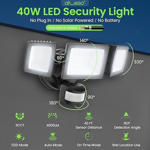 Miniatura 2 de Flood Lights Outdoor Motion Sensor with Remote,40W 3200LM LED Flood Light IP65 Waterproof & 3000-6000K Adjustable,3 Adjustable Head Outdoor Security