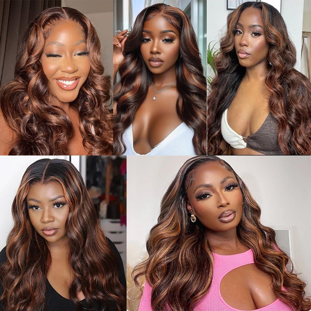 Ombre Body Wave Bundles Human Hair Double Weft Brazilian Hair Extensions Ombre Two Tone Brown Mixed With Color 30 Body Wave Bundles for Women 10 12 14 inch