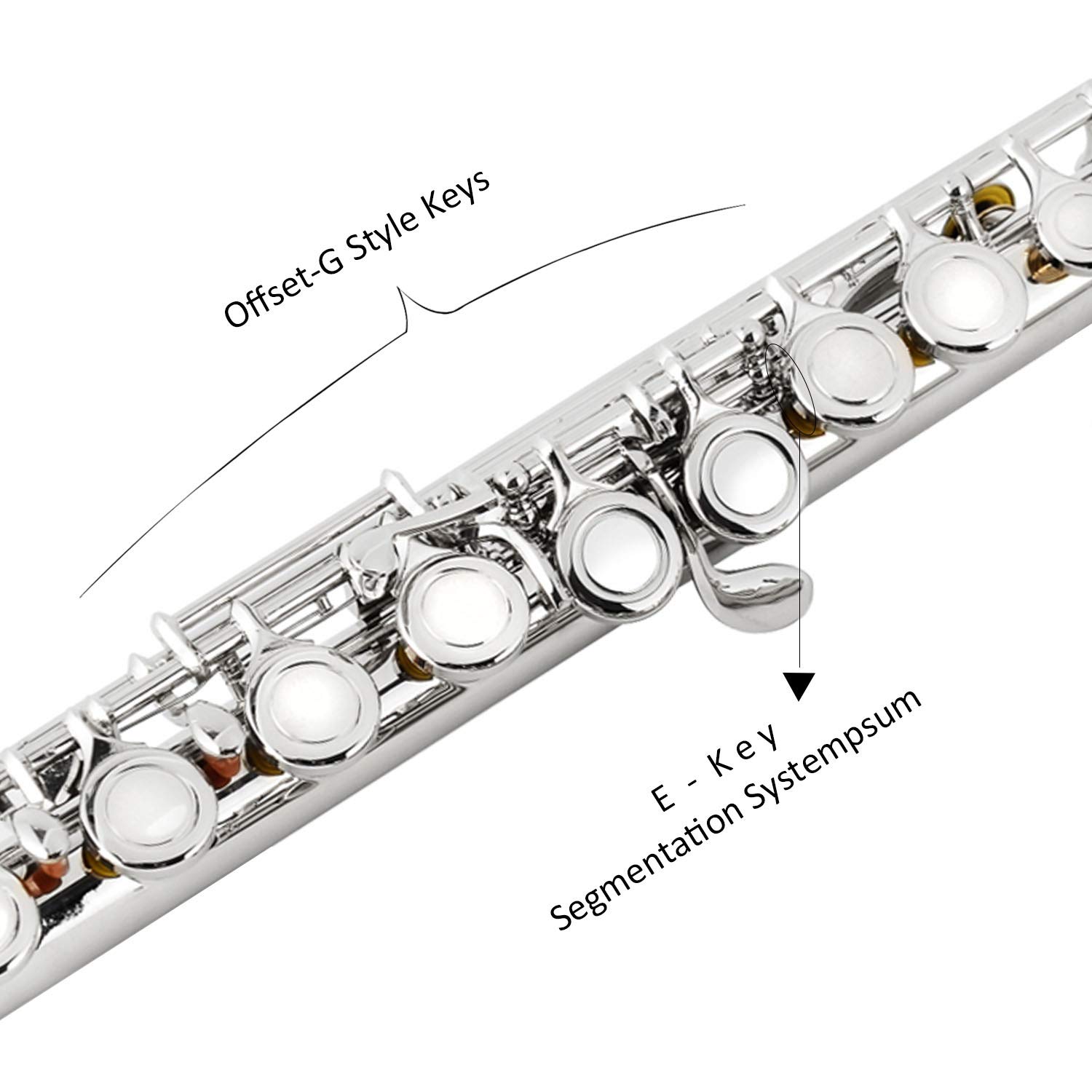 Eastrock Querflöte mit geschlossenen Löchern, 16 Löcher, Silber, für Anfänger und Kinder, Erwachsene, mit Halterung, Reinigungsset, Tuningrod, Transporttasche