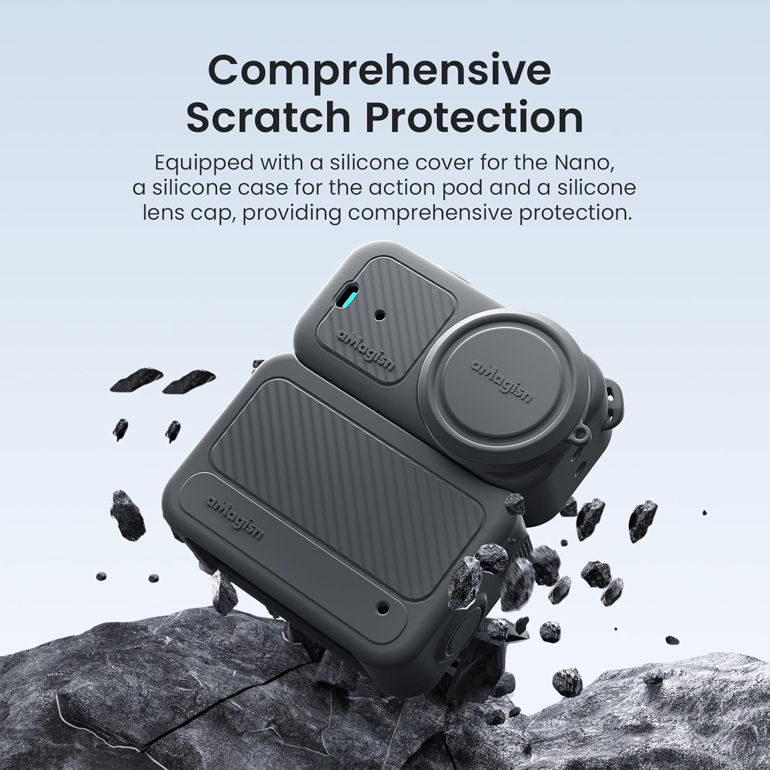 Silicone Protective Case for DJI Osmo Nano with 2Pcs HD Tempered Glass Screen Protectors and 2 Lens Films，Anti-Scratch Shockproof Full Body Skin for DJI Osmo Nano Camera Accessories