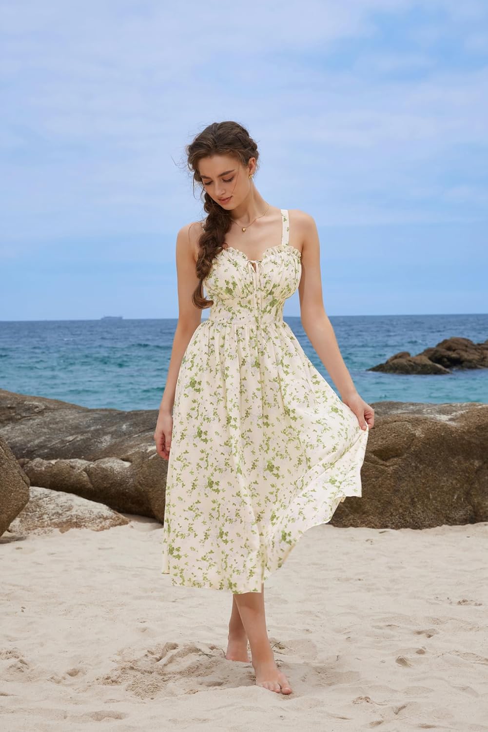 Scarlet Darkness Summer Dresses for Women 2026 Floral Corset Dress Long Milkmaid Dress with Pocket - Image 3