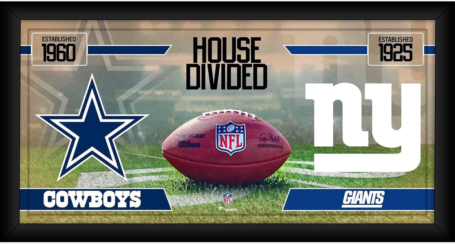 Dallas Cowboys vs. New York Giants Framed 10" x 20" House Divided Football Collage - NFL Team Plaques and Collages