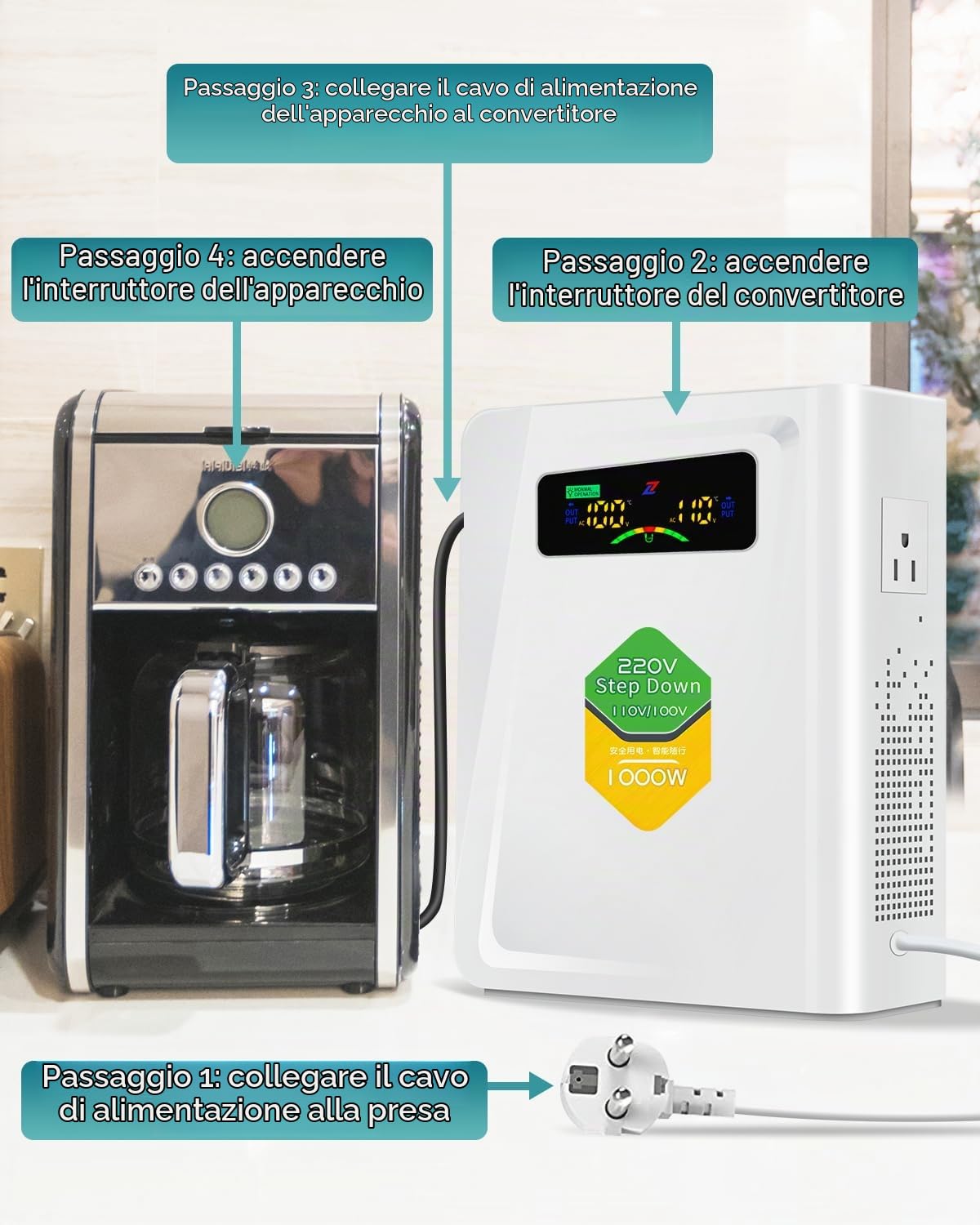 ZHENGXI ELECTRIC Trasformatore 220v 110v, 1000VA convertitore step down da 220V a 110V