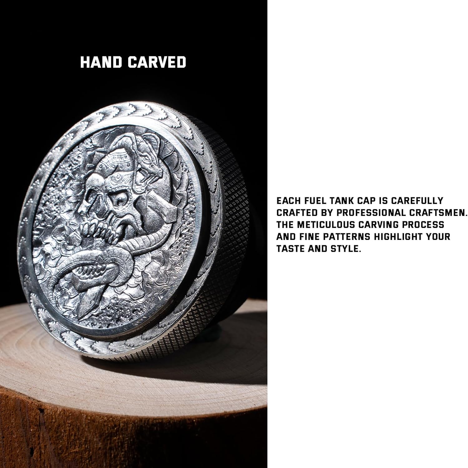 Hand carved Skull Gas Cap Fuel Tank Cap for Harley Davidson Gifts for Bobber Chopper Bagger Dyna Softail XL Road King Sportster 883 1200 Fatboy Fatbob Lowrider Breakout (White Brass-Skull)