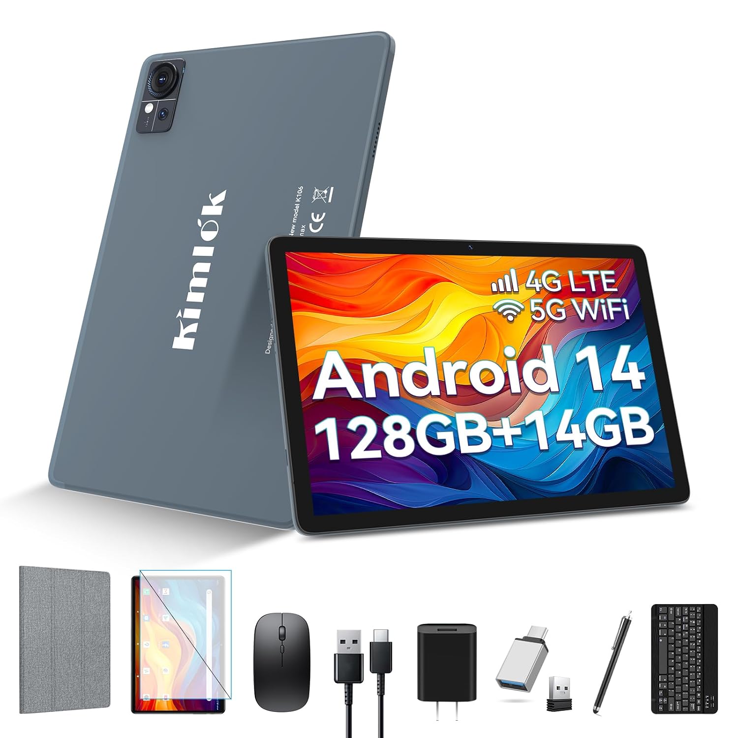 10 inch Android 14 Tablet 2024 Newest Octa-Core Tablet, 4G Dual Cell Tablet with 128GB+14GB+1TB Expanded, 5G WiFi Android ...