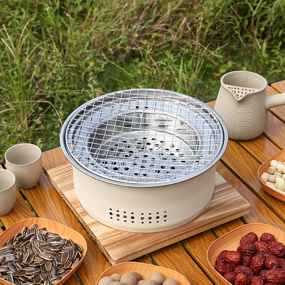 SANQIAHOME Parrilla portátil de carbón de acero inoxidable, antiadherente, redonda, barbacoa o olla caliente, agua hirviendo, estufa de carbón para fiesta en casa, campamento al aire libre