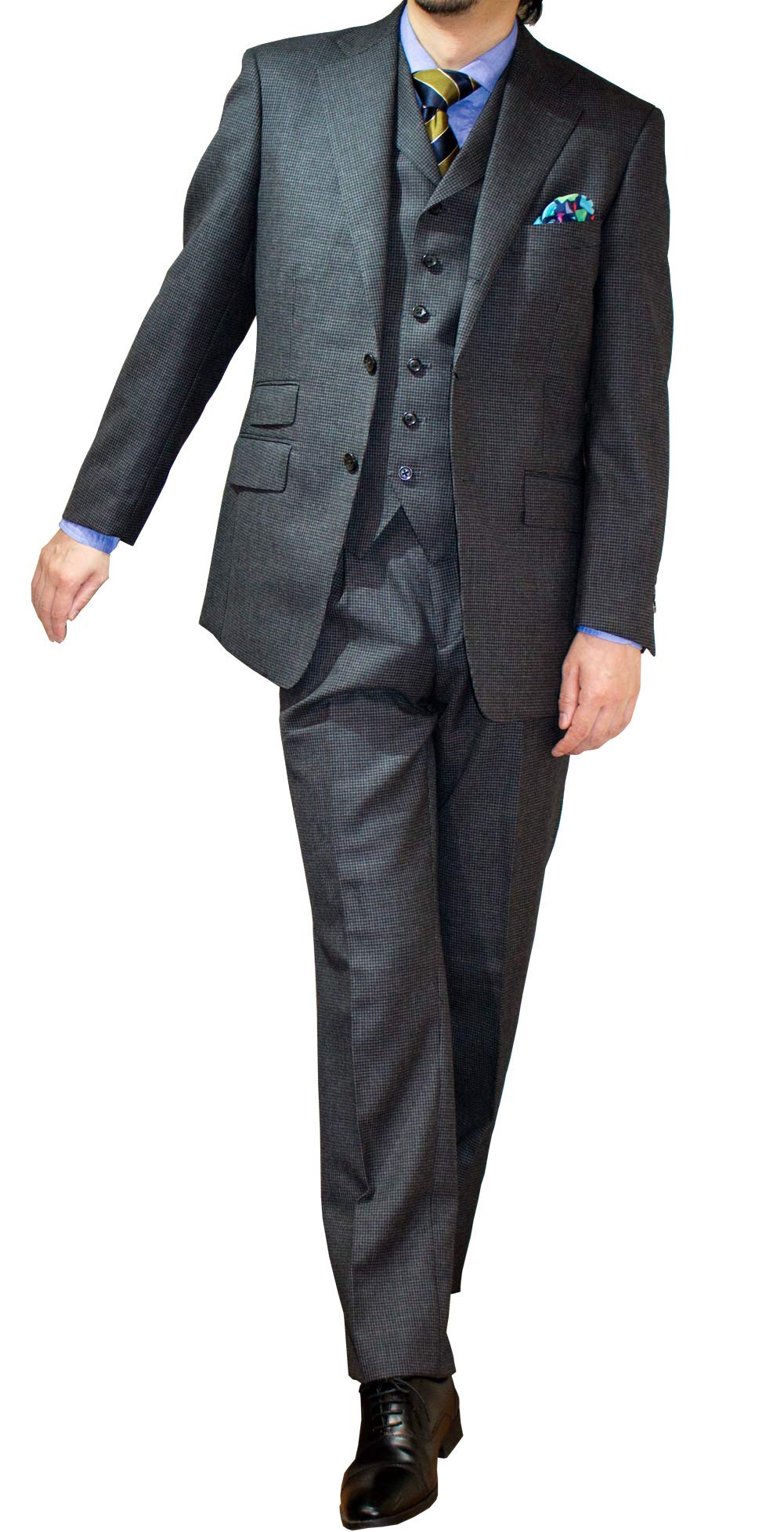 極美品　ジョンピアース　セットアップ　スリーピース　スーツ　千鳥柄　グレー　L位 Perfect Suit FActory セットアップ 「上下洗える/防シワ」WEB