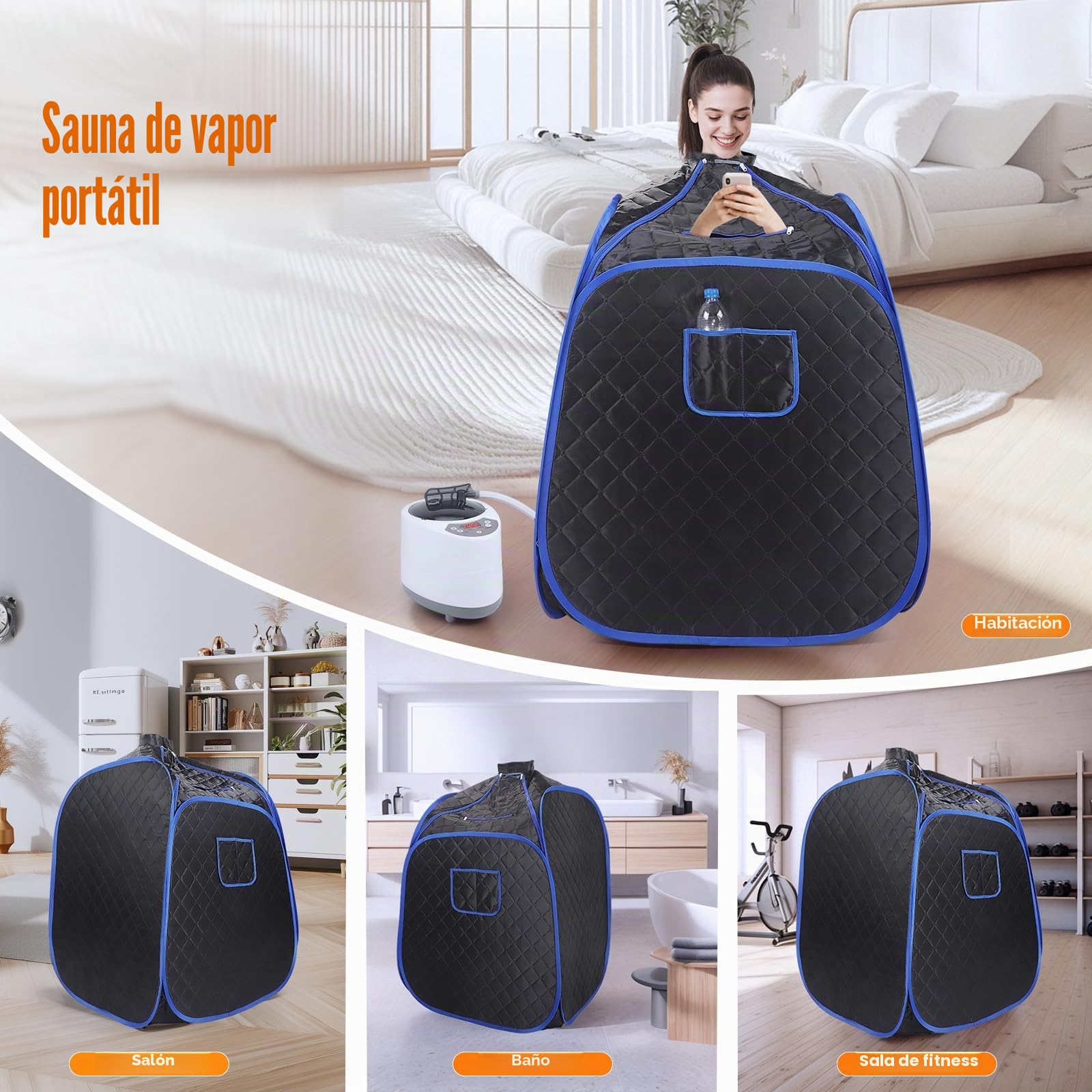 Sauna portátil para casa, 3 minutos de calentamiento rápido y 9 niveles de calor, vapozone portátil con 2,6 l vapor