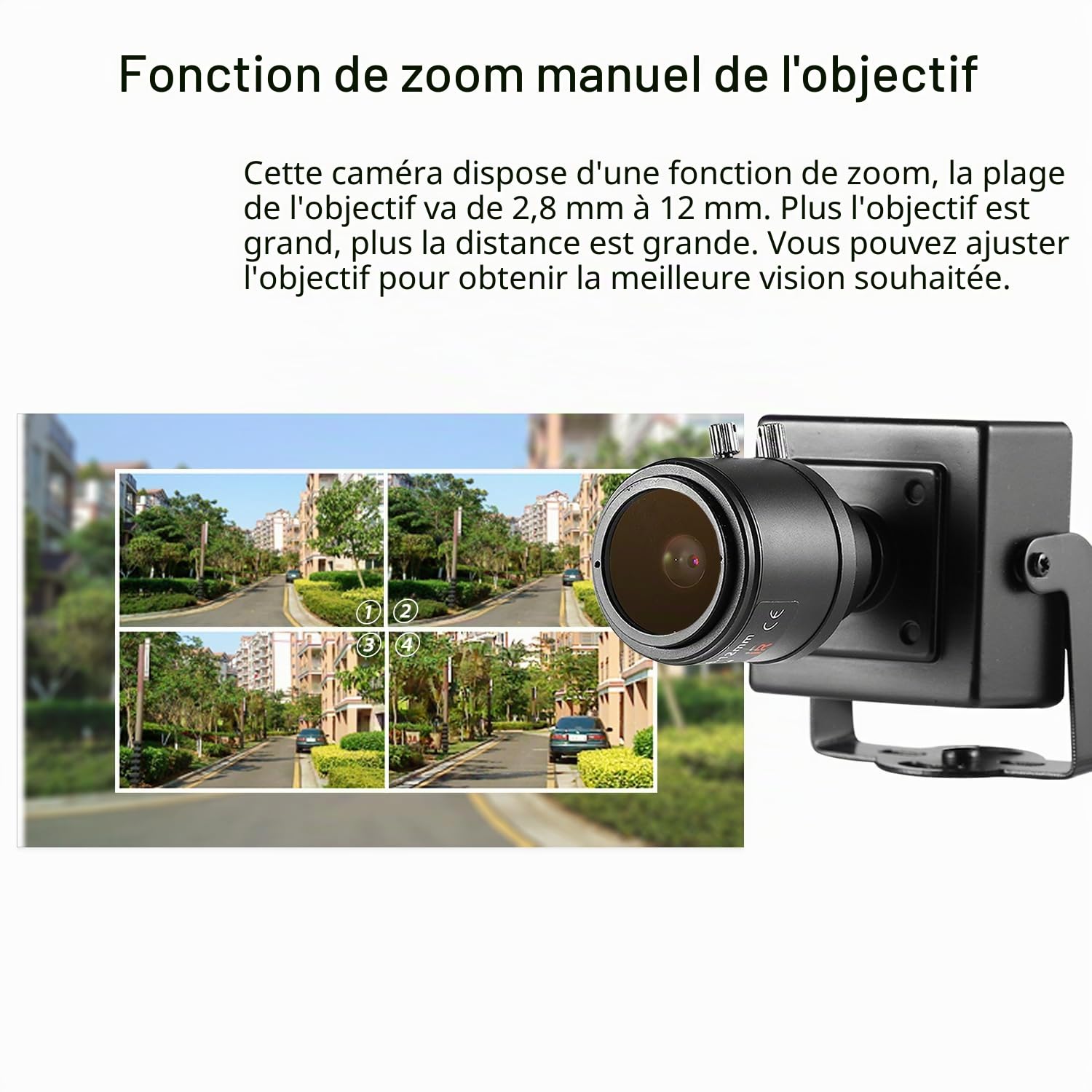 Mini caméra IP POE UltraHD 4K (8MP), Objectif Zoom Manuel 2.8-12mm Caméra de sécurité intérieure P2P CCTV Caméra IP POE H.265 Détection de Mouvement (I712-P-HS82)