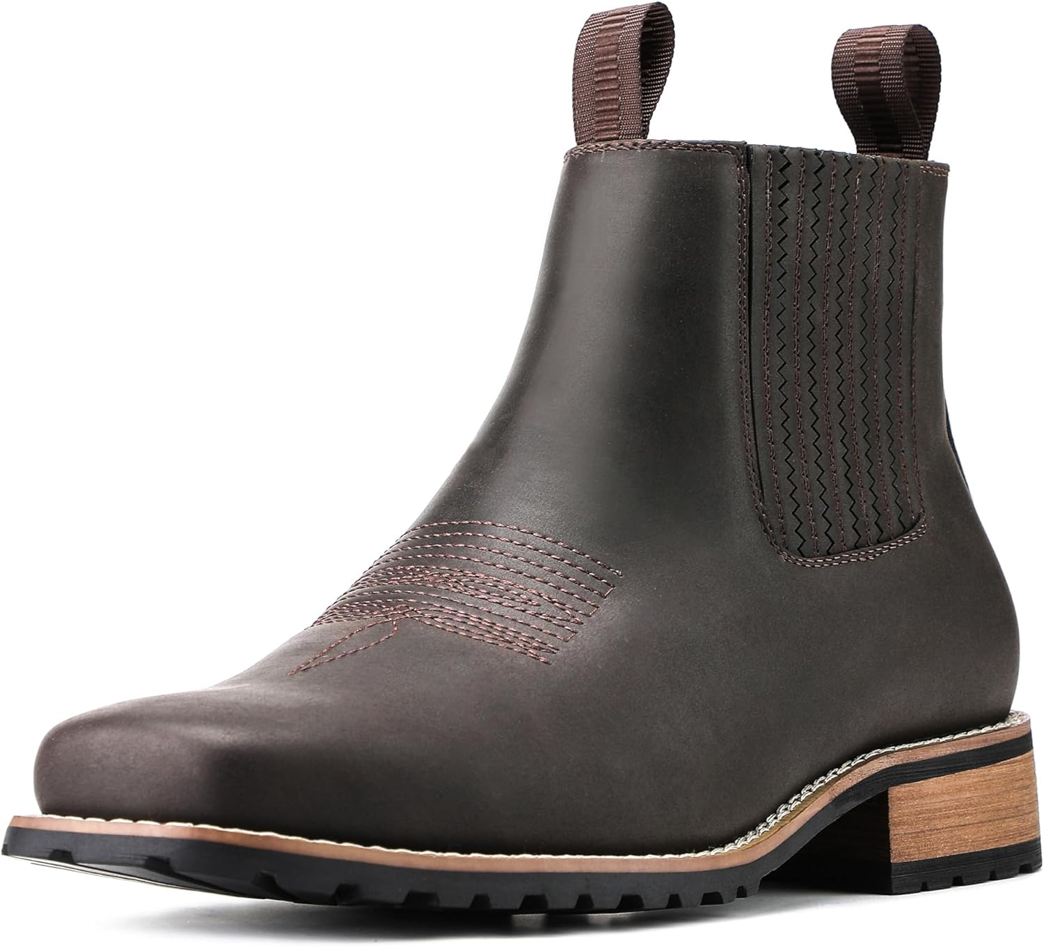 Cowboy Boots for Men Square Toe, All-Weather Slip-On Work & Casual Western Chelsea Boots -botines para hombre